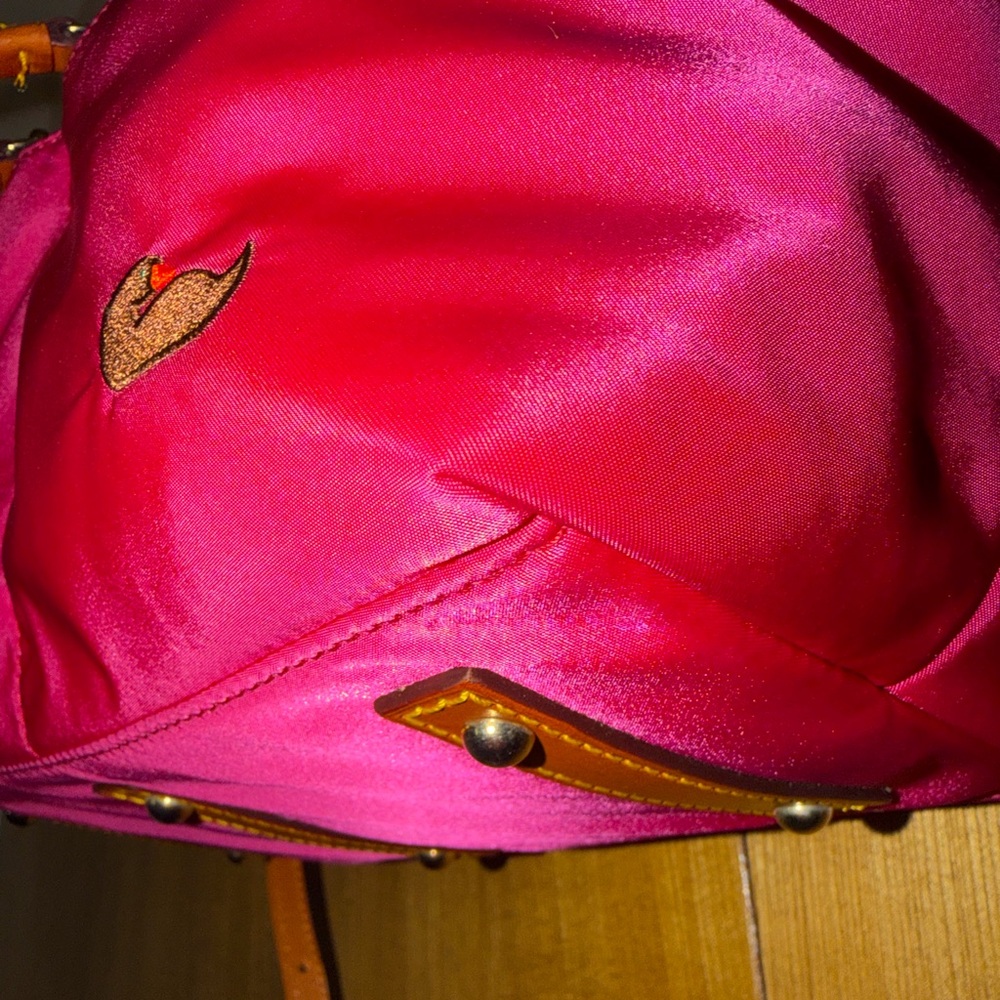 Dooney & Bourke Nylon Pink Satchel Tote Bag w/ Leather Trim & Shoulder Strap - Picture 14 of 17